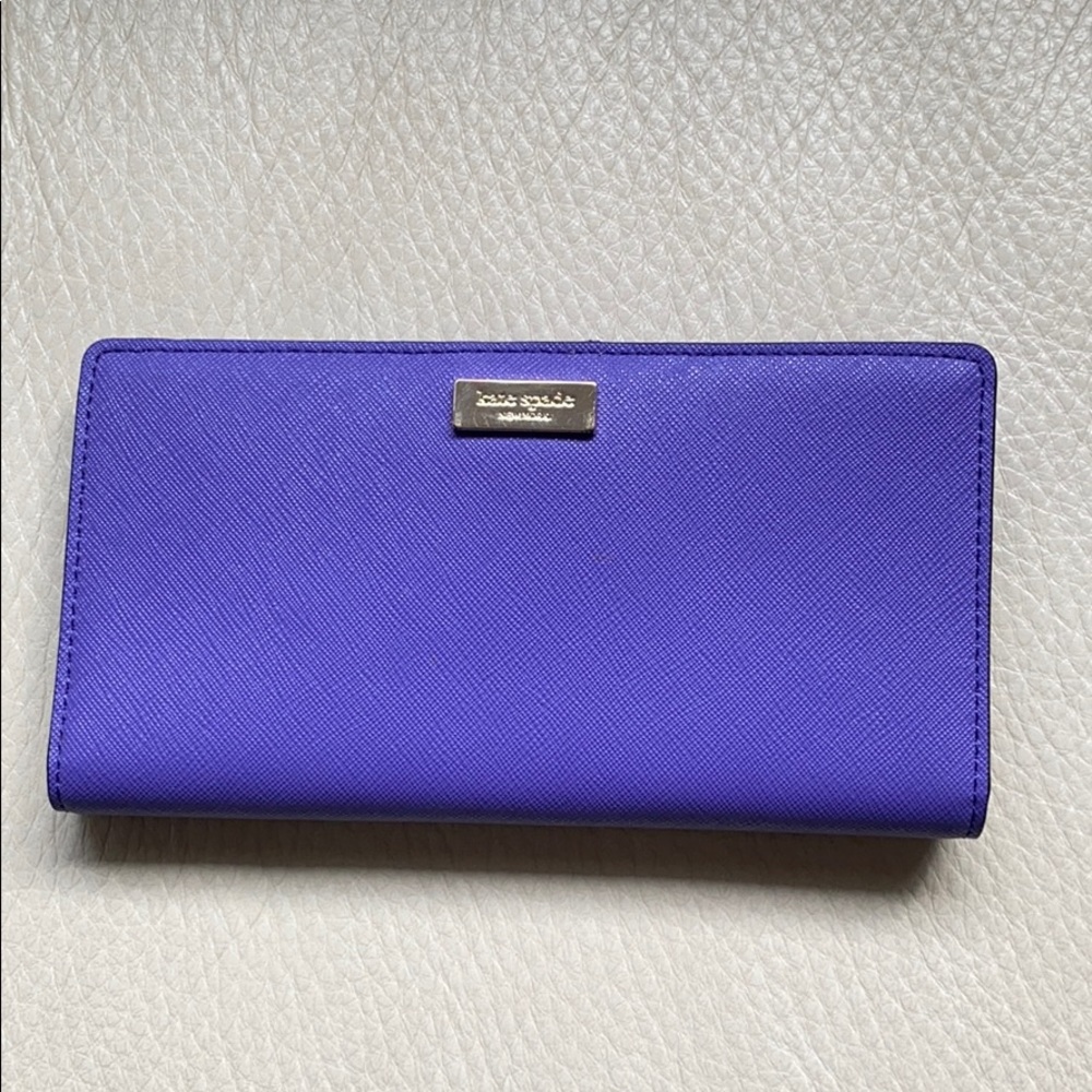 kate spade Purple Saffiano Leather Continental Wallet with Gold Tone Plaque
